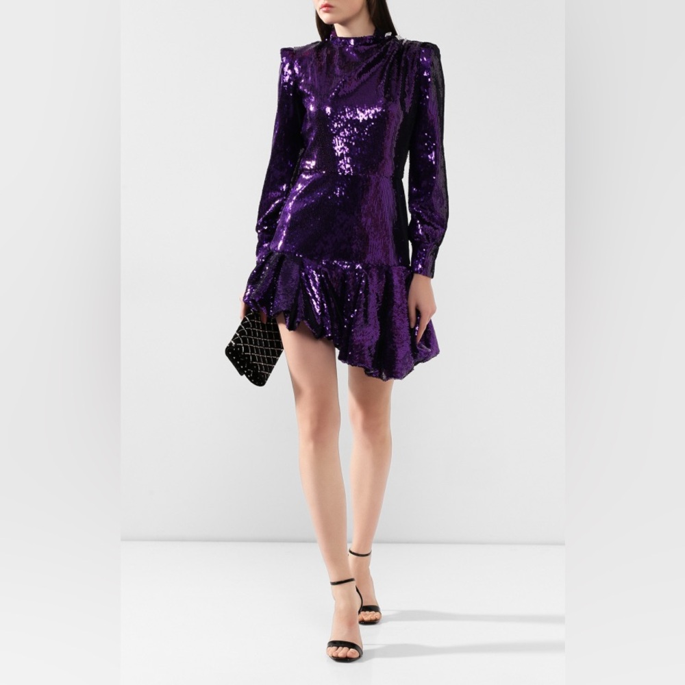 Purple Sequin Asymmetrical Fit and Flare Dress